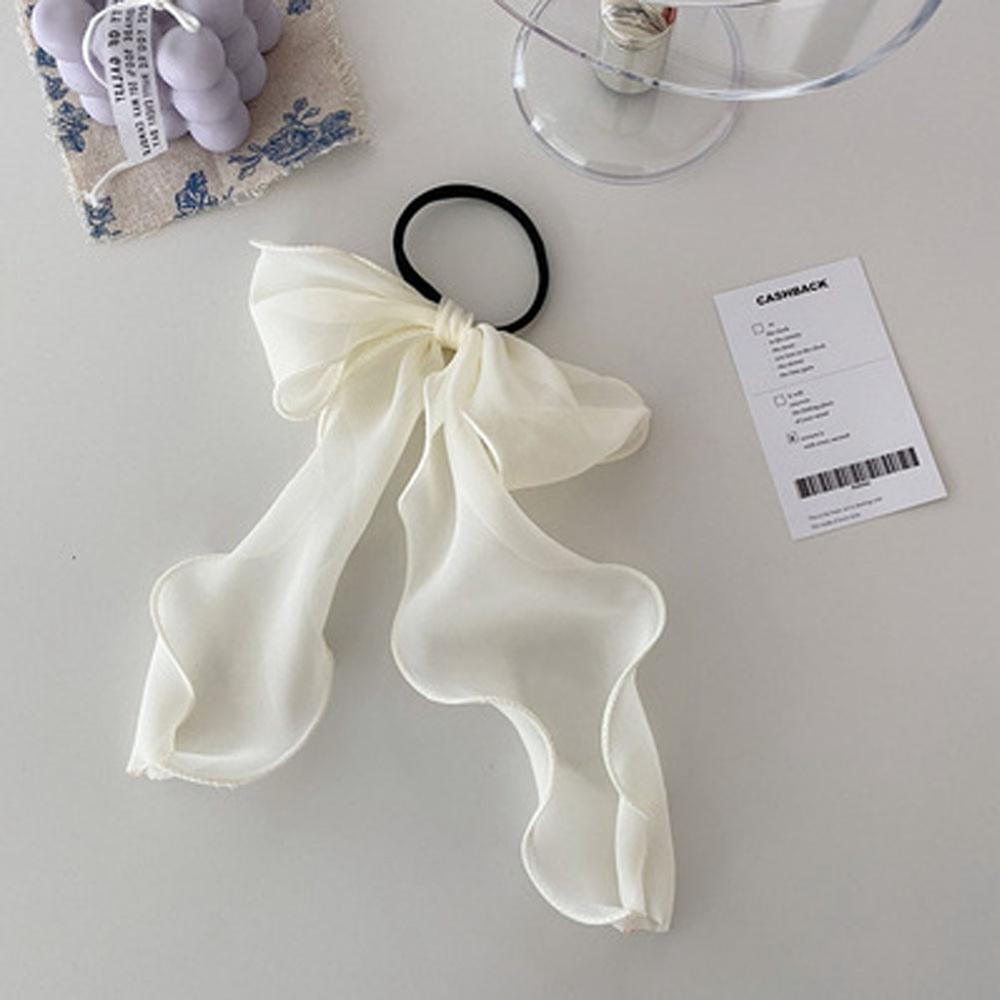 Sommer Einfarbig Spitze Garn Band Haar Scrunchies Frauen Bogen Elastische Haar Seil Pferdeschwanz Halter Mädchen Haar Krawatten Zubehör beige
