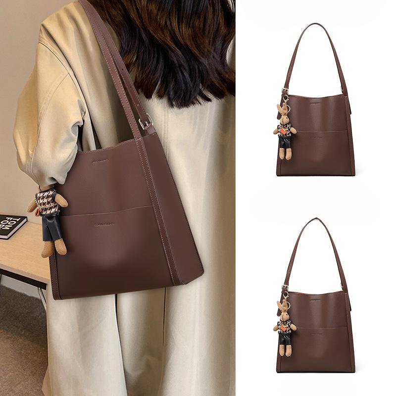 Eimer Tasche Damen Neue Damen Tasche Tragetasche Echtes Leder Große Kapazität Einzelne Schulter Pendler Tasche beige