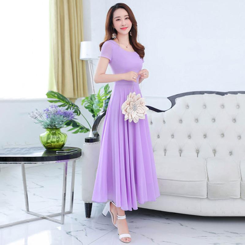 Temperament War Dünnes Kleid Weibliche Große Chiffon Strand Rock Große Größe Mid-länge Tanzen Langen Rock Temperament Eleganten Langen Rock M