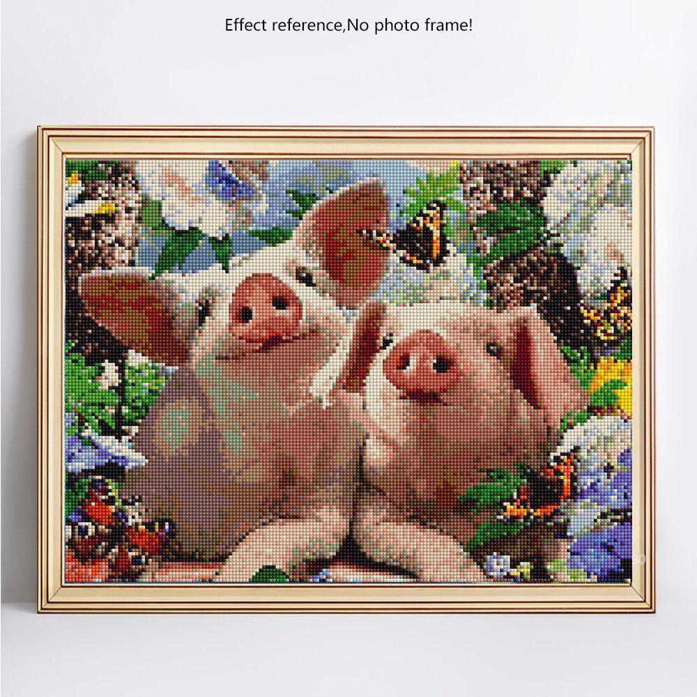 Diamant-Malerei, runde Steine, Tiere, Diamant-Mosaik, Verkauf, Schwein, Diamant-Stickerei 20X30