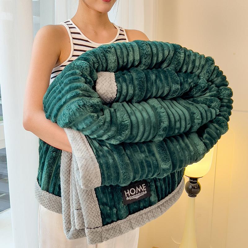 Verdicken Sie die warme Decke für den Winter, doppelseitige Decke, einfarbig, multifunktionale Bettdecke, Plüsch-Tagesdecke 120*200cm dunkelgrüne