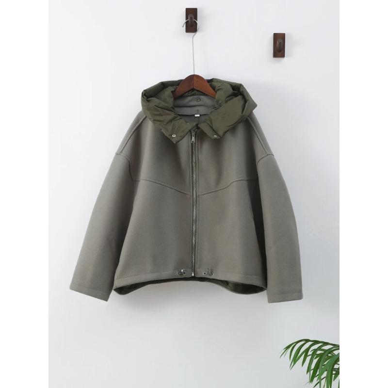 Lässige, lockere Damen-Jacken mit Kapuze, abnehmbare Mütze, Rundhalsausschnitt, doppelseitige Jacken, Patchwork-Reißverschluss, langärmelige warme Mäntel, Herbst-Winter-Dame-Street-Oberbekleidung XS white