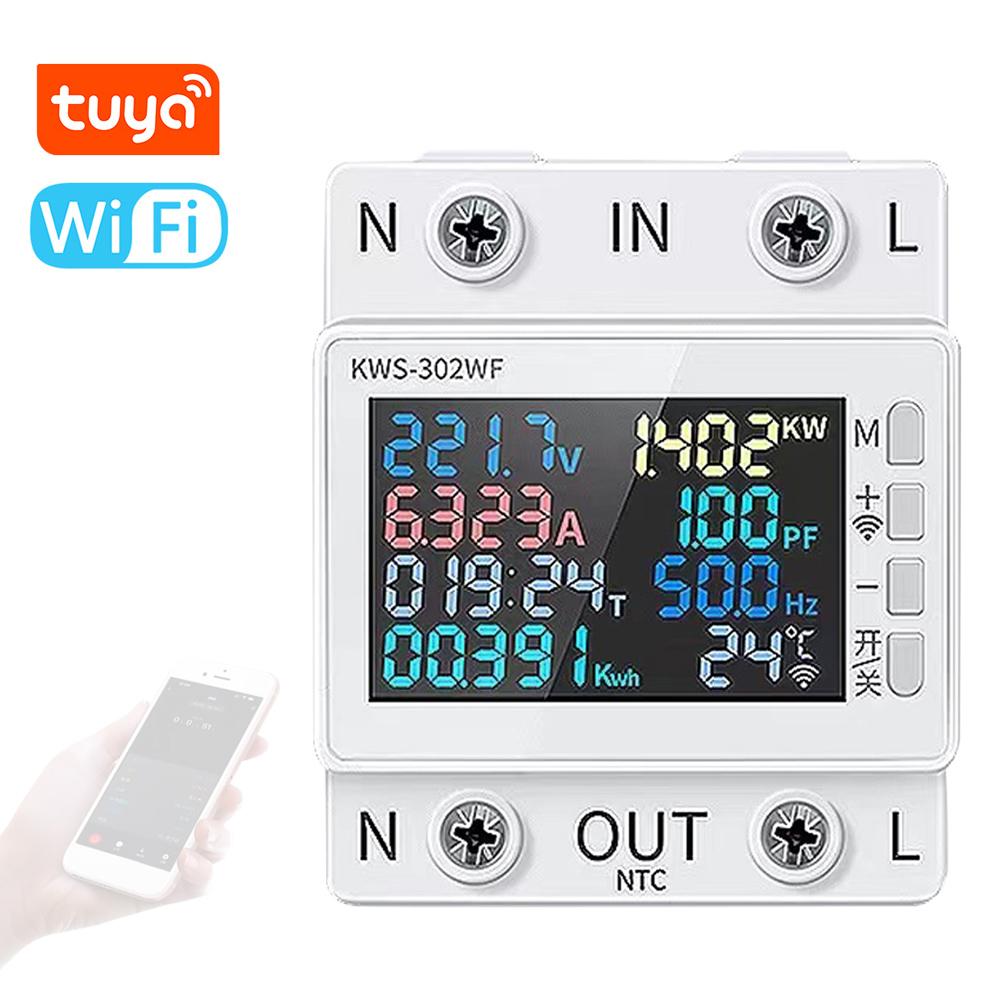 Tuya WiFi 8in1 Power Meter Farbe Bildschirm 2P Multi-funktion AC Energie Meter Mobiltelefon Fern APP KWS-302WF bunt