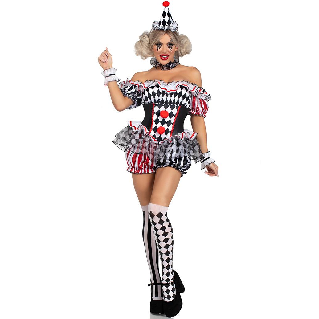 S-3XL Halloween Damen Clown COS Kostüm Cosplay Uniform Party Auftrittskostüm Verschiedenes Clown Kostüm Kostüm M gray