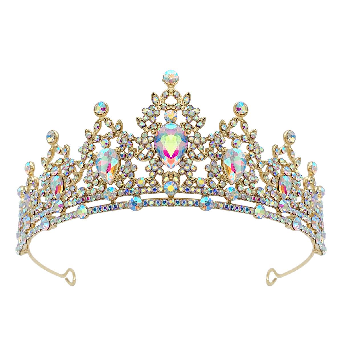 Brautkrone, grenzüberschreitende Farbe, Strass-Stirnband, barocke Legierungskrone, Hochzeitskleid-Accessoires, Haarschmuck beige