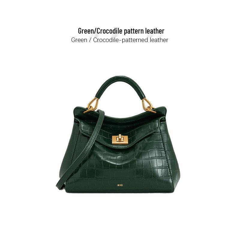 JW PEI Lucia Kissen-Tasche: Echte Leder-Schloss-Schnallen-Handtasche, Kleine Handtasche für Damen, Einzelne Schultertasche/Crossbody für den Arbeitsweg. 26*15.2*10 Without Gift Box