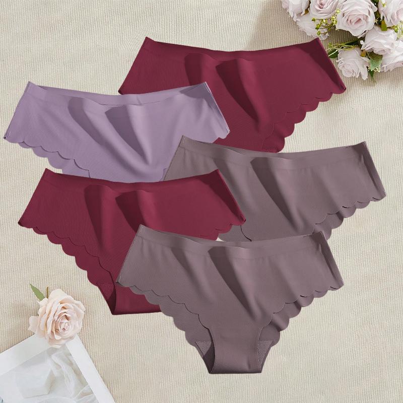 5 STÜCKE Nahtlose Seiden Slips Sexy Slips Für Damen Mittelhoch Bequem Mädchen Seiden Slip Damen Unterhosen Damen Lingerie 1XL&Set