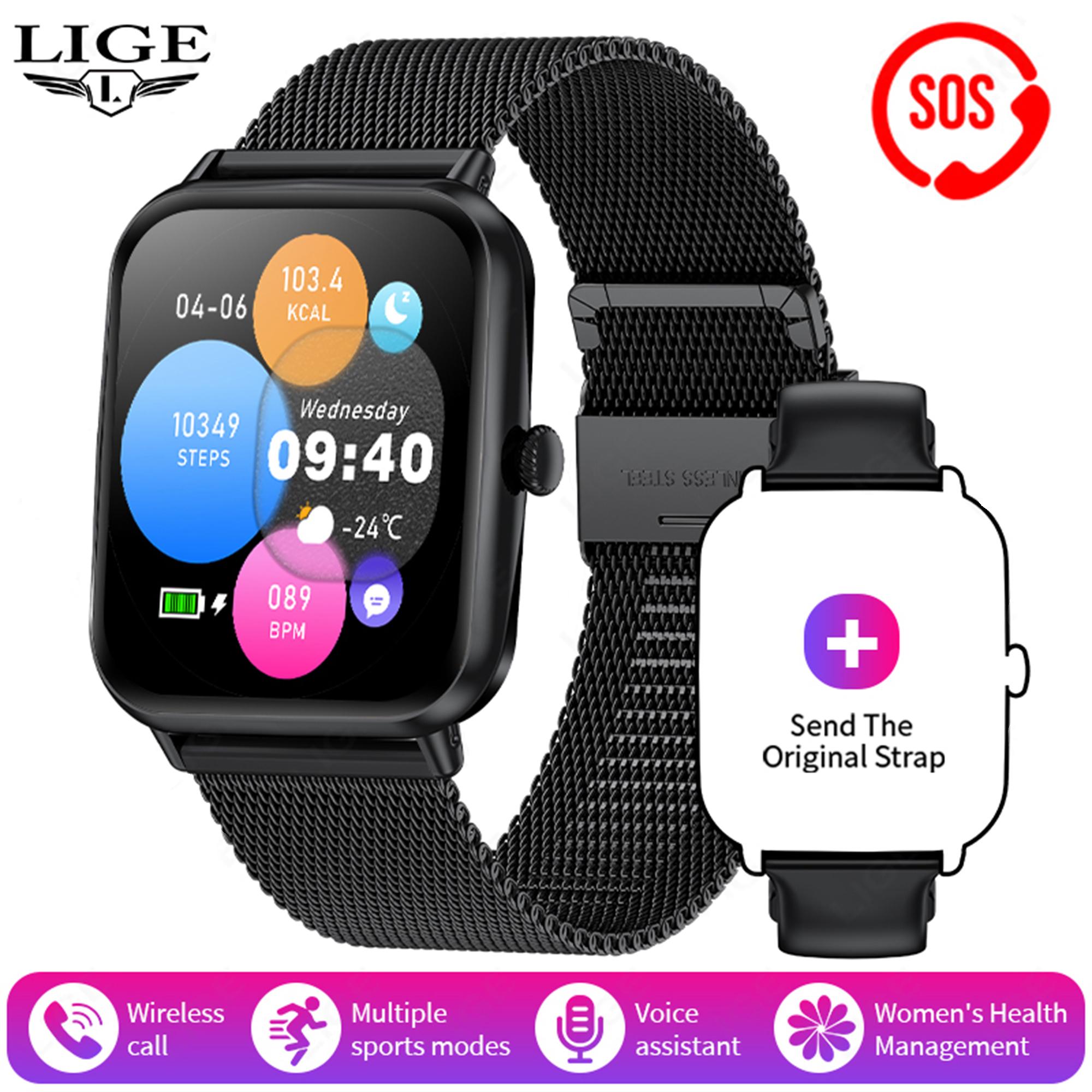 Lige Neue Smartwatch Bluetooth-Anruf Sport Fitness Herren Smartwatch Gesundheits-Tracker Mode Damen Smartwatch mesh belt schwarz