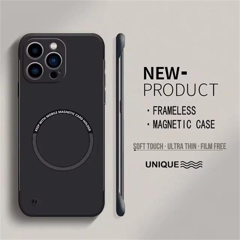 Ultradünne, harte, magnetische, rahmenlose Telefonhülle aus PC für Magsafe iPhone 15 14 Pro Max 13 12 11 Pro Max, matte, einfarbige Hülle iPhone 14 Pro Max schwarz