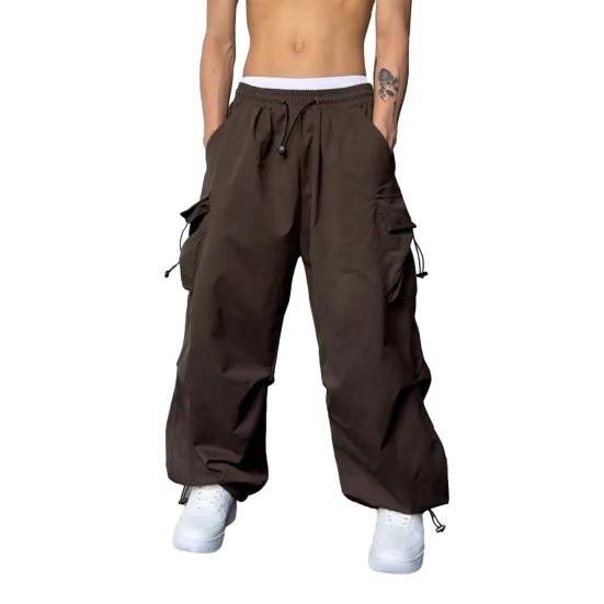 Herren Baggy Cargo-Hosen Unifarben Fallschirmhosen Lockerer Schnitt Jogginghosen mit Seitentaschen für Streetwear Outdoor-Sport XXXL braun
