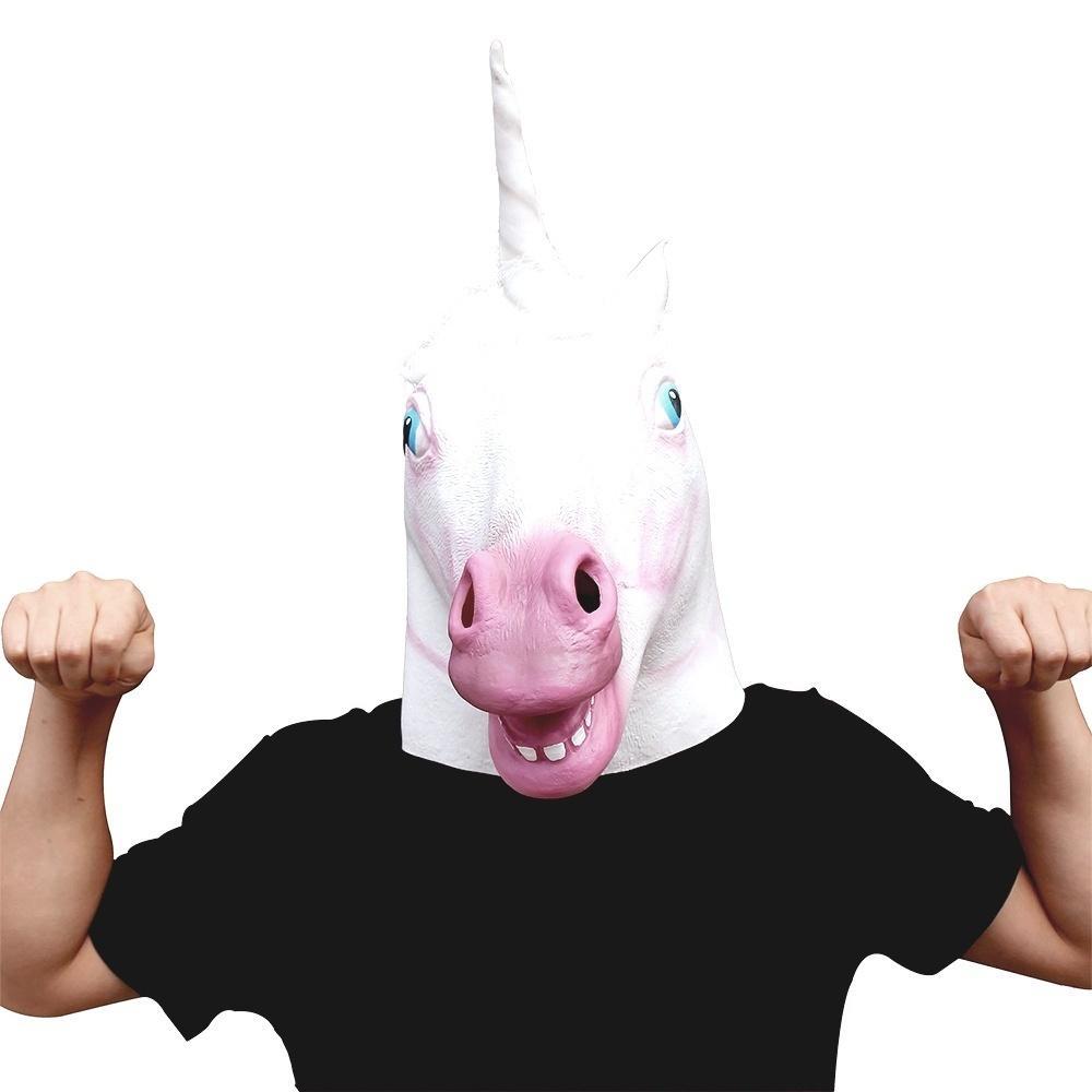 Gummi-Einhorn-Cosplay-Halloween-Maske für Maskerade, Karneval, Halloween-Kostüm None weiß