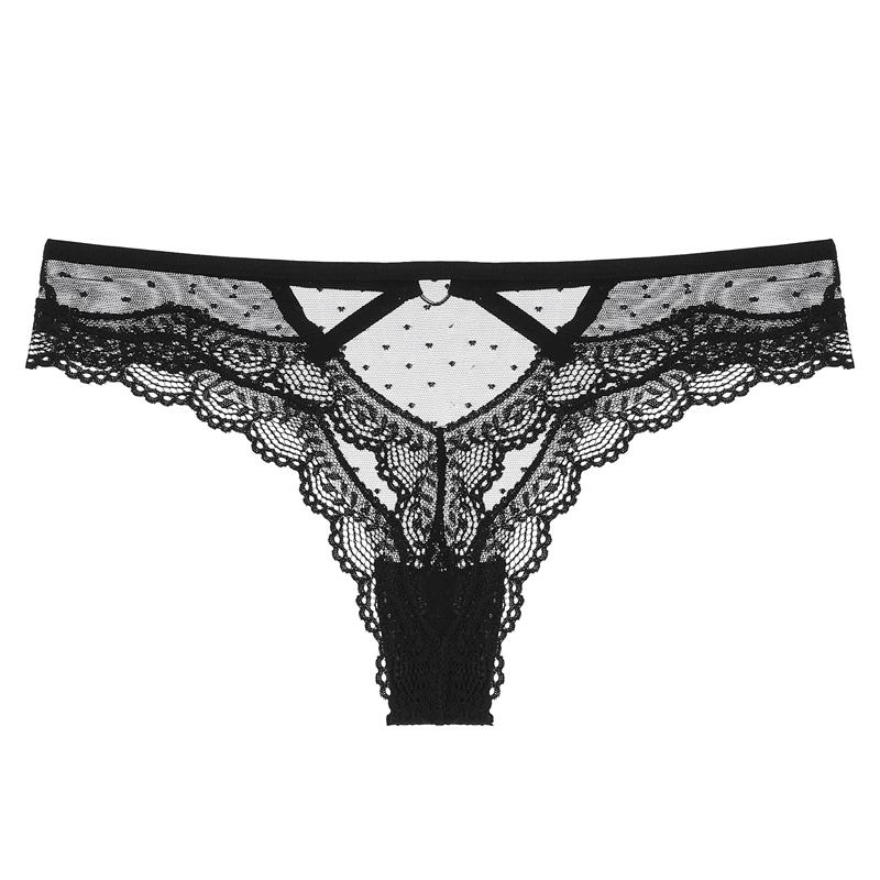 CINOON Frauen Sexy Spitze Höschen Transparent Low-taille Unterhose Aushöhlen Tanga Weibliche Nahtlose G-string Unterwäsche Dessous M schwarz