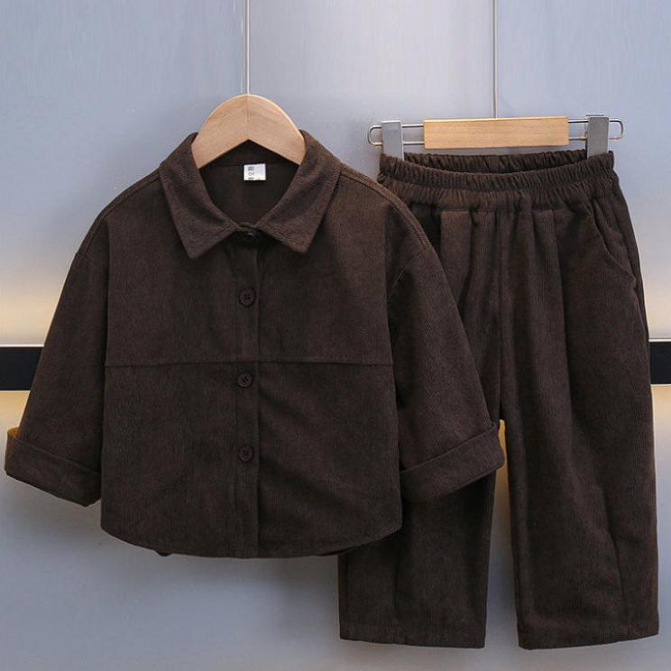 2-teiliges Set für Jungen aus Cord für Kinder, modische Langarmjacken und weite, lässige Jogginghosen für Frühling und Herbst im koreanischen Stil 80 kaffeebraun