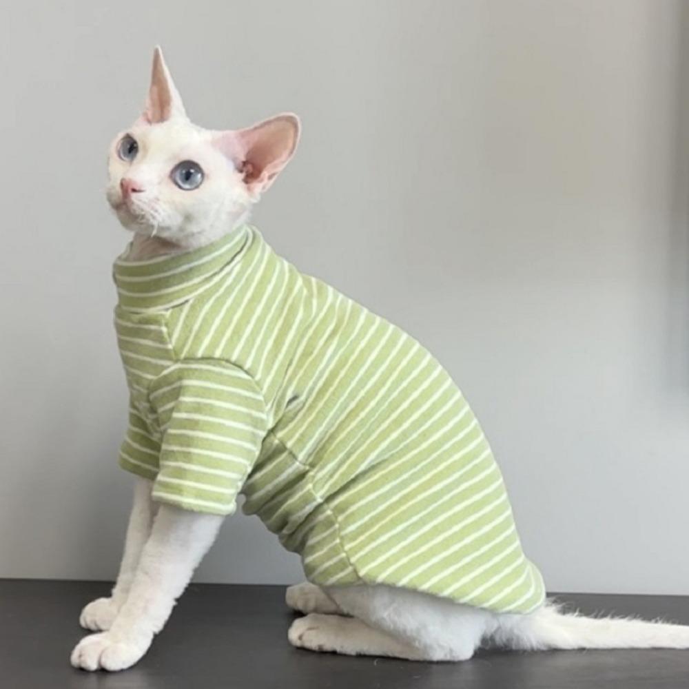 Warmer haarloser Katzen-Basispullover Elastischer Katzen-Streifen-Jumpsuit Sphynx Katzenkleidung für Katzen Kätzchen M grün