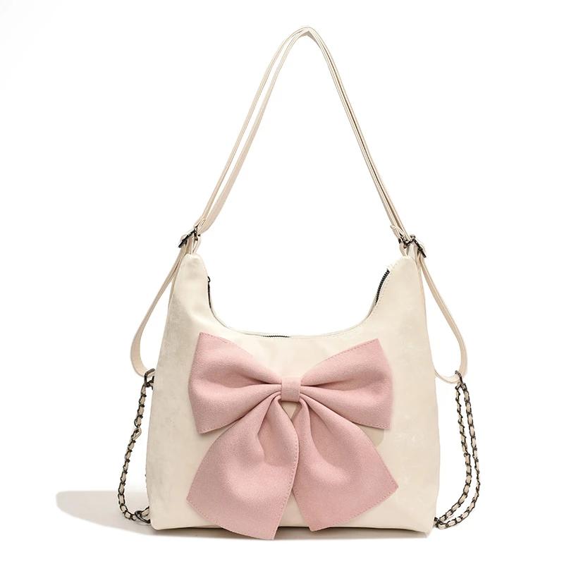 Kontrastfarbiger Reißverschluss PU Damen Schultertaschen Vielseitige Schleife Große Kapazität Umhängetaschen white