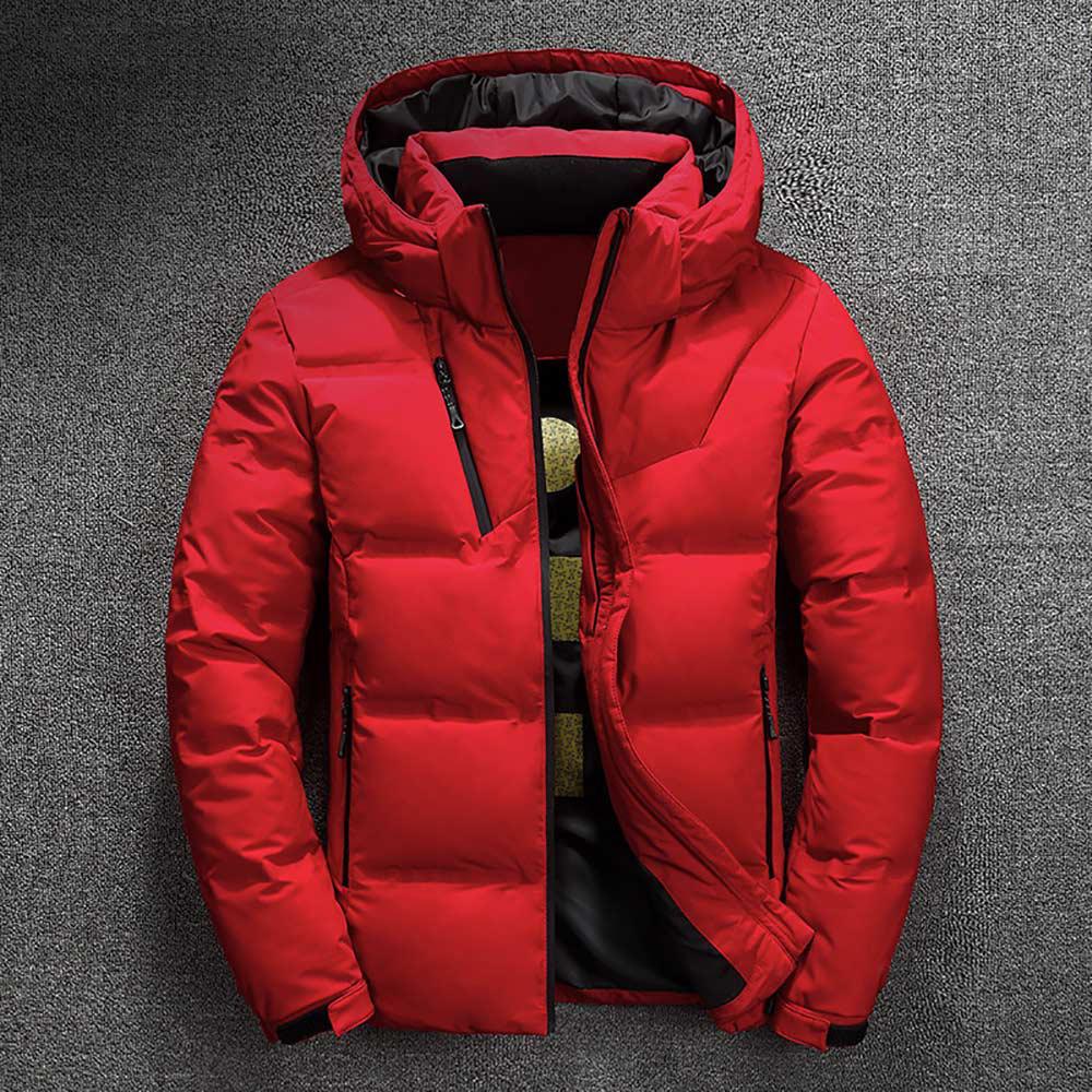 Winterjacke für Herren, hochwertiger Thermo-Dickmantel, Schnee, Rot, Schwarz, Parka für Herren, warm, modisch, modisch – weiße Enten-Daunenjacke für Herren L rot