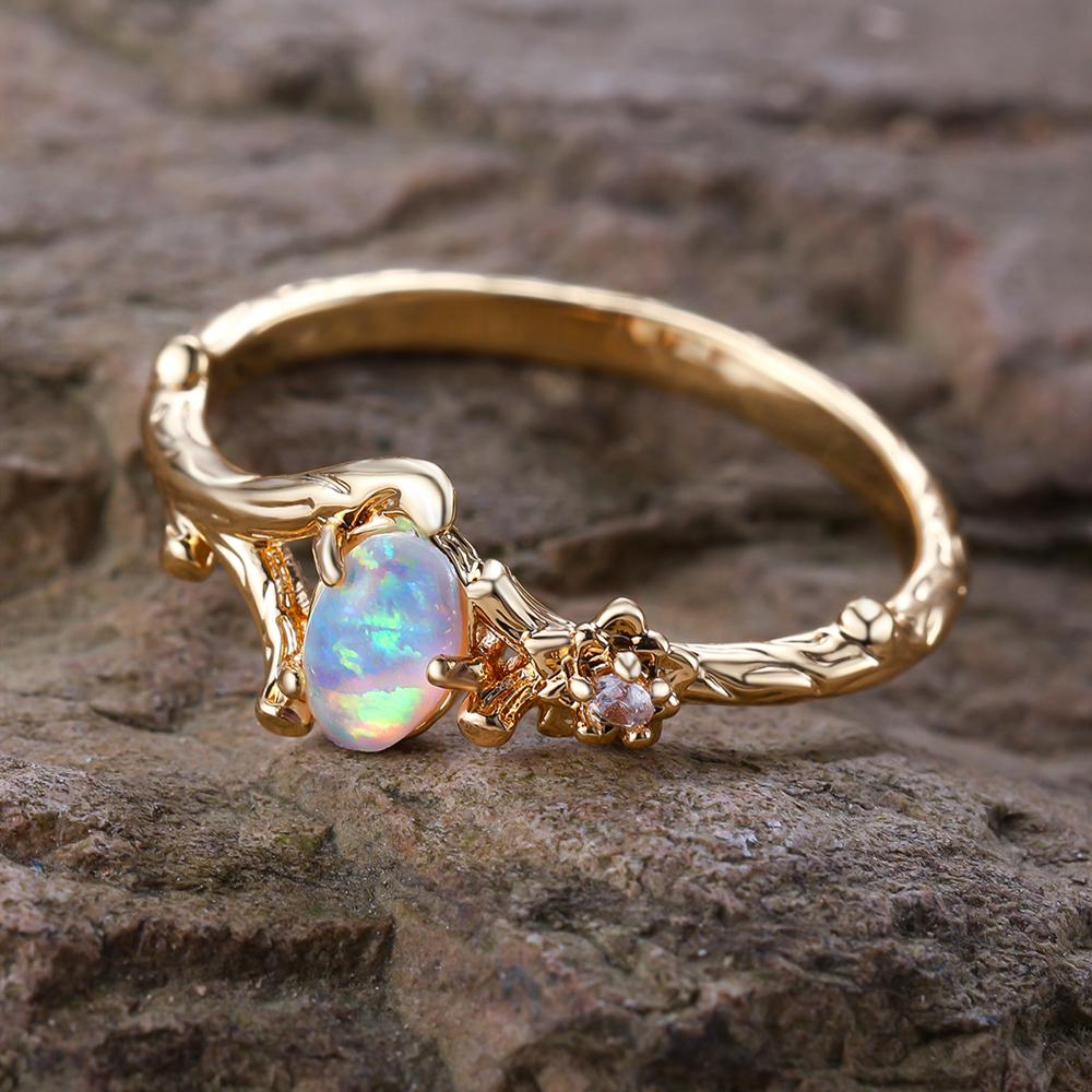 Trendy Silber Farbe Frische Plum Blossom Zweig Ring Für Frauen Zirkon Hochzeit Bands Oval Stein Engagement Ring Schmuck Geschenke 9 gold/weiß