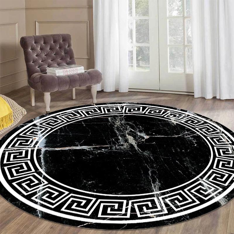 Runder Teppich im Luxusstil für Wohnzimmer, Weiß, Schwarz, Grün, Marmormuster, Zimmerteppiche, waschbar, rutschfest, Dekor-Fußmatten für Schlafzimmer 80cm 31.49 in