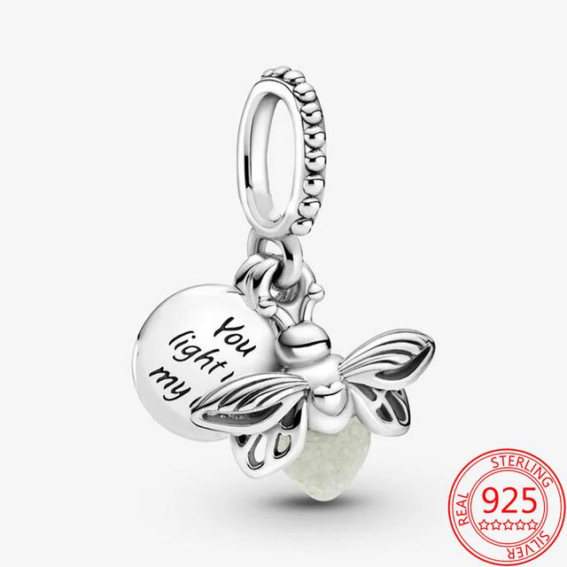 Funkelnder 925 Sterling Silber Fluoreszierender Glühwürmchen Anhänger Charm Passend für Original Mode Silber Armband Damen Modeschmuck Geschenke