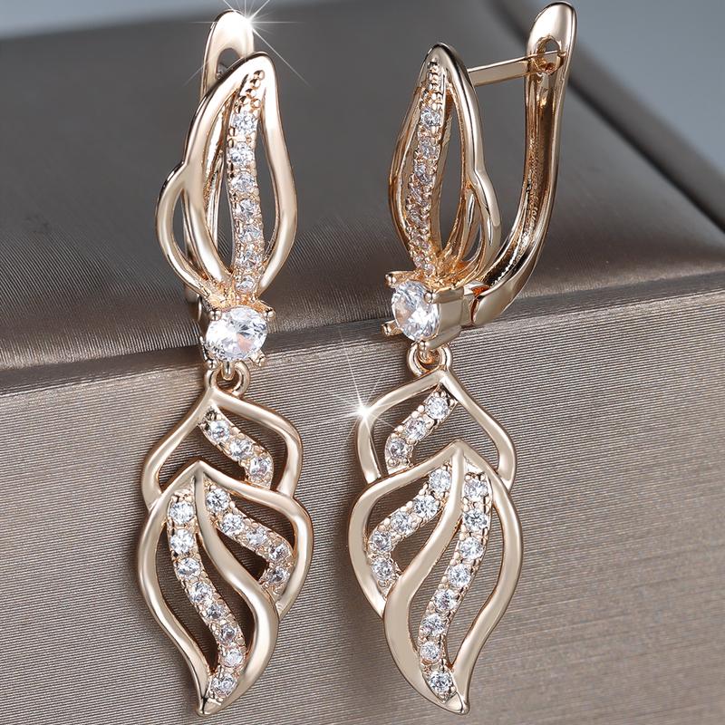 Exquisite Zirkon Hohl Blatt Tropfen Ohrringe für Frauen Luxus Gold Farbe Lange Baumeln Ohrringe Hochzeit Partei Schmuck gold