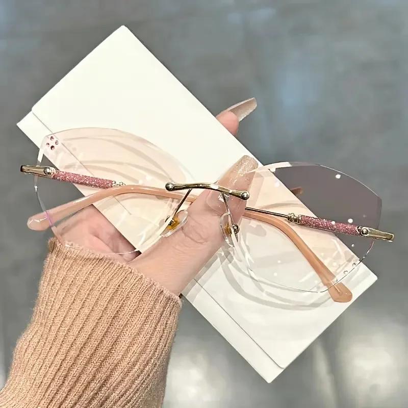 Schmetterling Rosa Verlauf Lesebrille Katzenauge Rahmenlos Diamant Lesebrille Glitzer Strass Lesebrillen für Damen 2.5