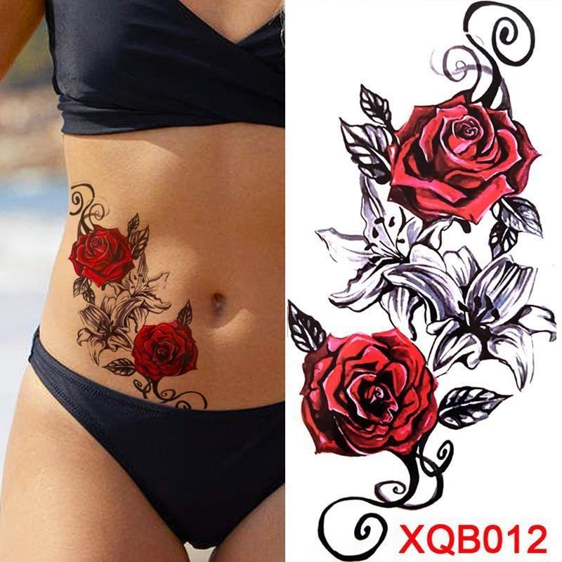 1 stücke Tattoo Aufkleber Wasserdicht Temporäre Tattoo Damen Pfingstrose Daisy Deer Mond Blume Tattoo Schwarz Schädel Tattoo Body Art Bein Volle körper Tattoo Aufkleber XQB012
