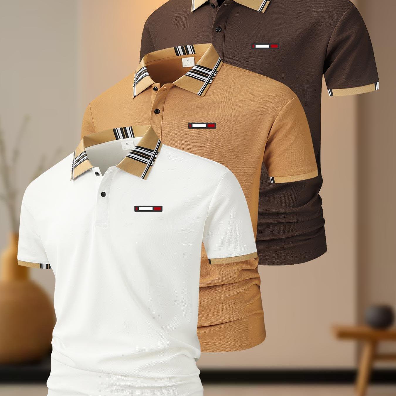3er-Pack Herren Freizeit Kurzarmhemd Beliebtes Karomuster Kragen Golfkleidung Herren Outdoor Sport Poloshirt Revers Poloshirt Herren Poloshirt S weiß/khaki