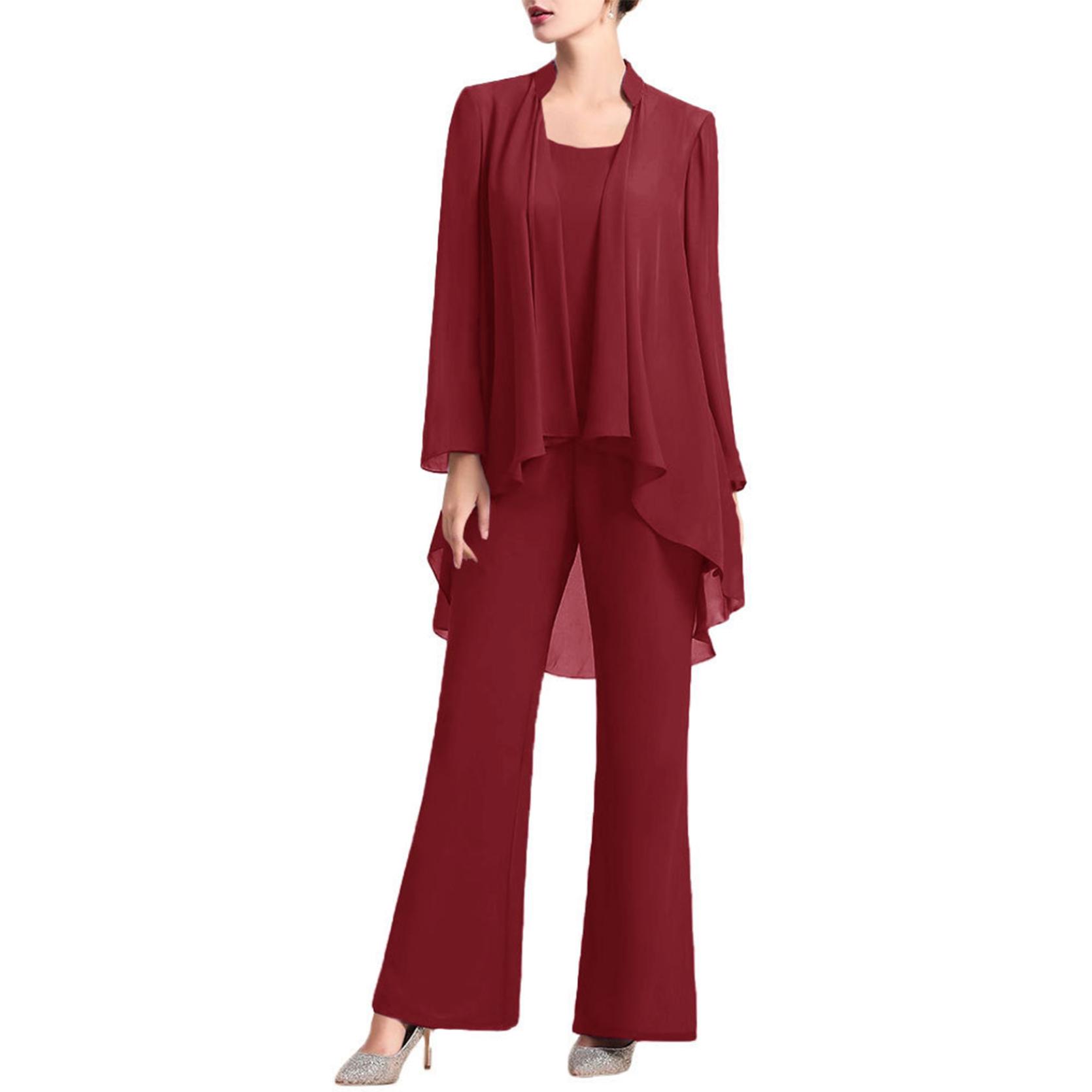 3-teiliger Chiffon-Hosenanzug für die Brautmutter für Hochzeitsgäste, formelles Abendkleid XL graue