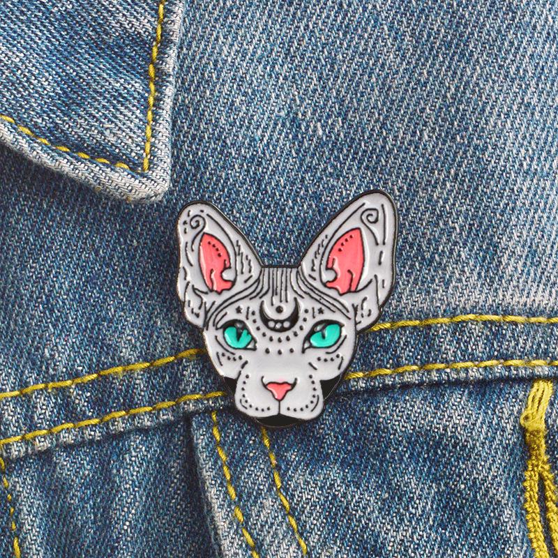 Sphynx-Katze Kunst Emaille Pins und Broschen Anstecknadel Rucksack Taschen Abzeichen Geschenke