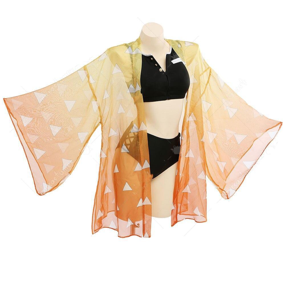 Haikyuu Agatsuma Tanjirou Kochou Shinobu geteilter Badeanzug, Badebekleidung, Badeanzug mit Riemenmantel aus Garn mit Schmetterlingsdruck XXXL gelb