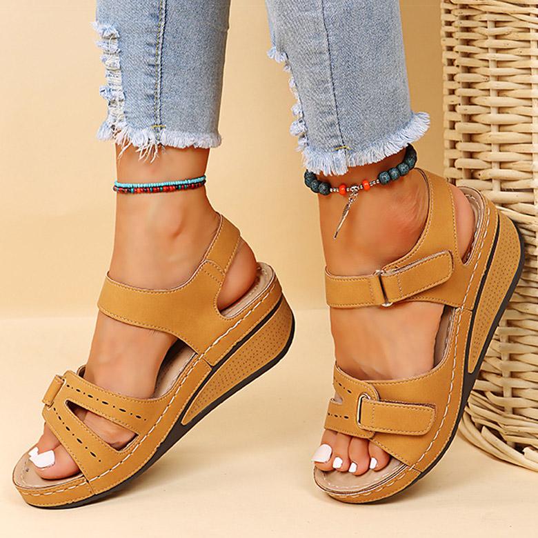 Damen Sandalen mit weicher Unterseite und Keilabsatz, Sandalen für den Sommer, Plateau-Sandalen, Sandalen für Damen, elegante Keilabsatzschuhe für Damen 43 braun