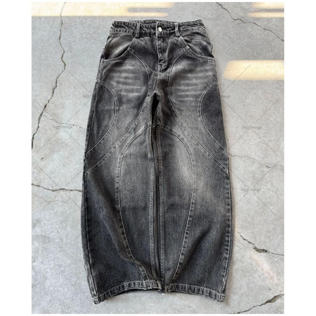 Unisex Y2k Gothic Punk Gewaschene Damenjeans Harajuku Weites Bein American Vintage Herren Jeans Baggy Hip Hop Streetwear Hose L schwarz