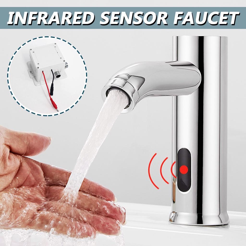 Edelstahl-Badezimmer-Automatik-Infrarot-Sensor-Waschbecken, berührungsloser Wasserhahn, Waschbecken-Wasserhahn, einzelne kalte Deckmontage