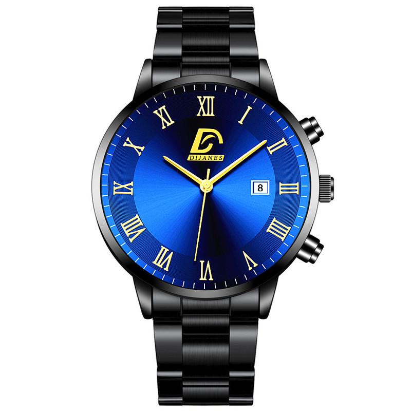 Mode Herren Gold Edelstahl Uhren Männer Business Casual Uhr Luxus Kalender Quarz Armbanduhr blau/schwarz