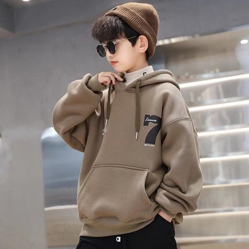 Jungen Mode Hoodies Herbst Winter Kinder Sweatshirts Hübsche Langarm Kleidung Große Kinder Lose Mit Kapuze Tops 160 khaki