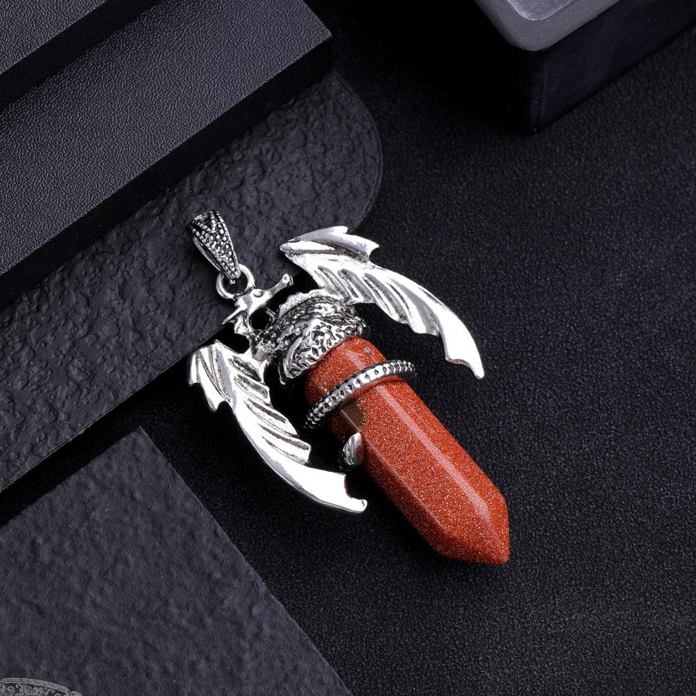 Drachen-Anhänger-Halskette für Männer und Frauen, coole Heilkristall-Amethyst-Halskette, natürliche Rosenquarz-Halskette, westlicher Drachen-Schmuck BrownSand