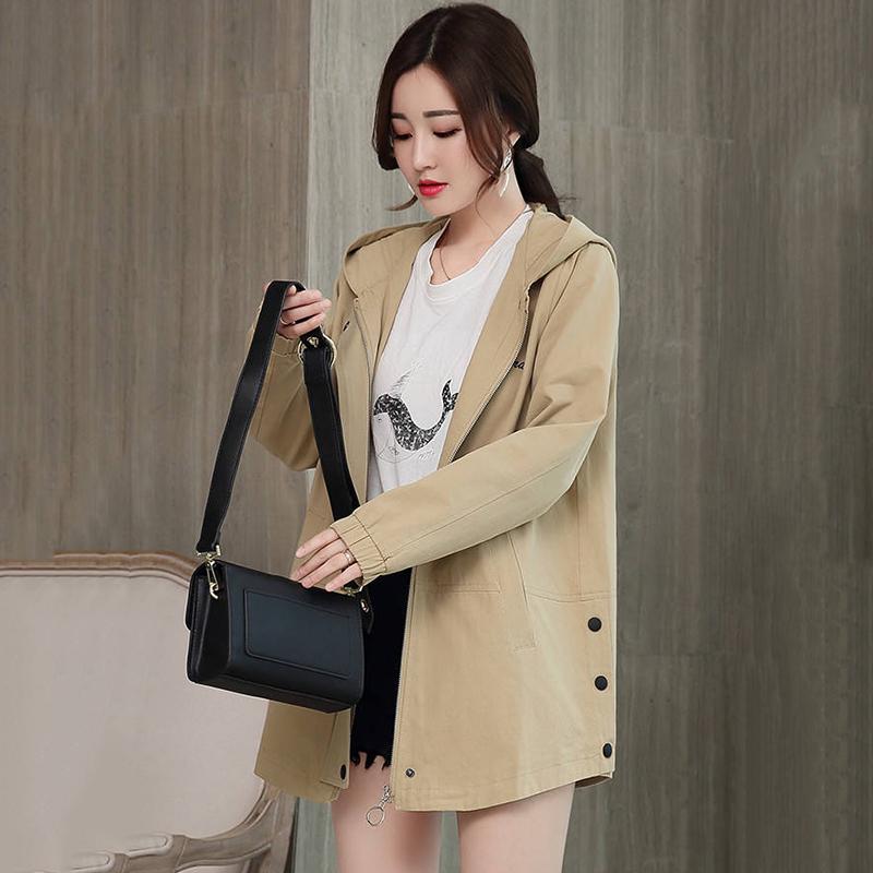 Herbst Damen Lässig Kapuzen Windbreaker Mantel Übermantel Oberbekleidung Mantel Trench Gürtel Slim Tops Mantel 3XL khaki