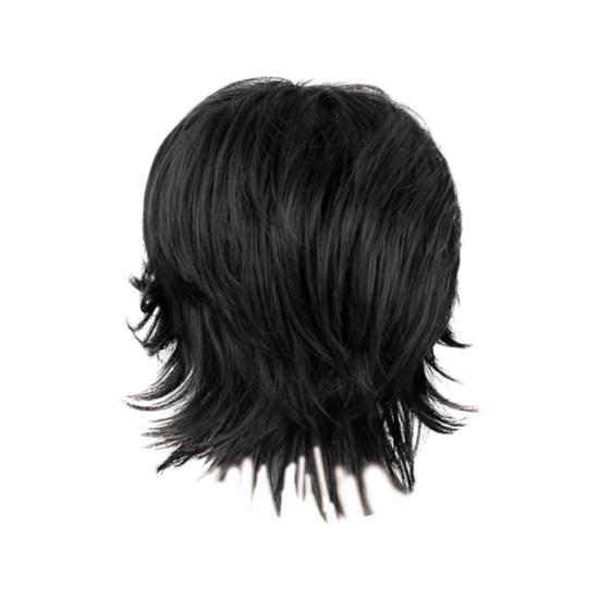 Kurze lockige Herren-Perücke mit Pony, flauschig, natürlich aussehend, Hochtemperaturfaser, männlich, schwarz, braun, golden, Kunsthaar schwarz