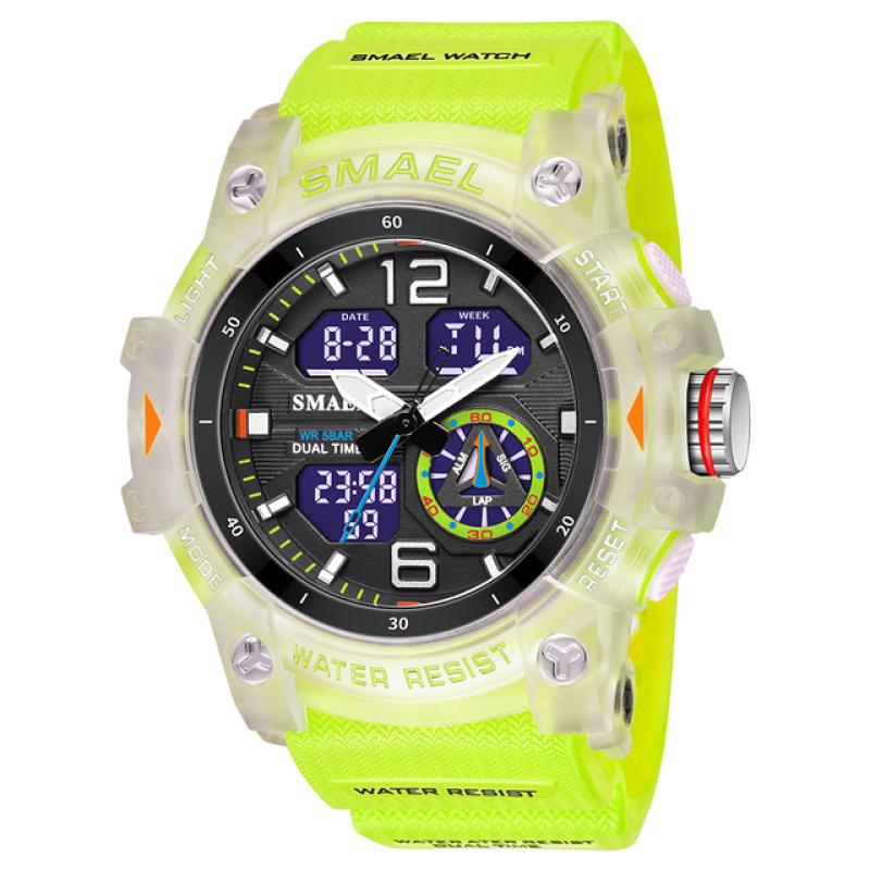 Militäruhr Quarz-Armbanduhren Sport 50M Wasserdichter Wecker Licht Analog Digital Herrenuhren Digital hellgrüne