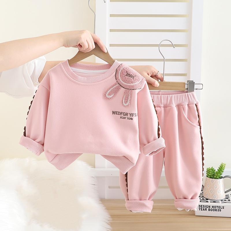 2 Teile/satz Baby Mädchen Sets Frühling Kinder Kleidung Koreanische kinder Outfit Niedlichen Kaninchen Ohren Sweatshirt Hosen Anzüge 1-5 jahre Anzüge 120 rosa