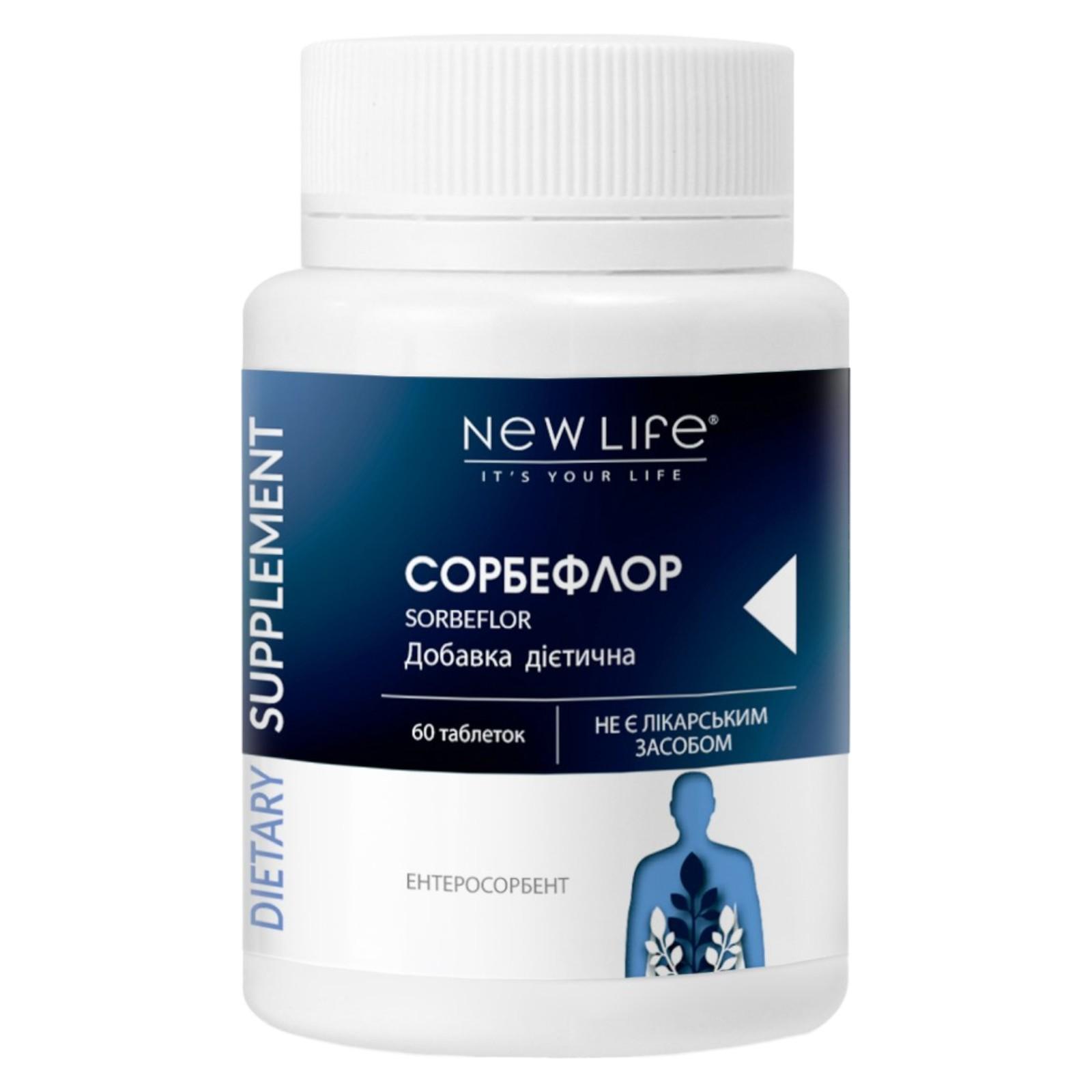 Sorbeflor (Enterosorbent) reinigende Entgiftung des Körpers Nahrungsergänzungsmittel New Life 60 pills (for 1 month)