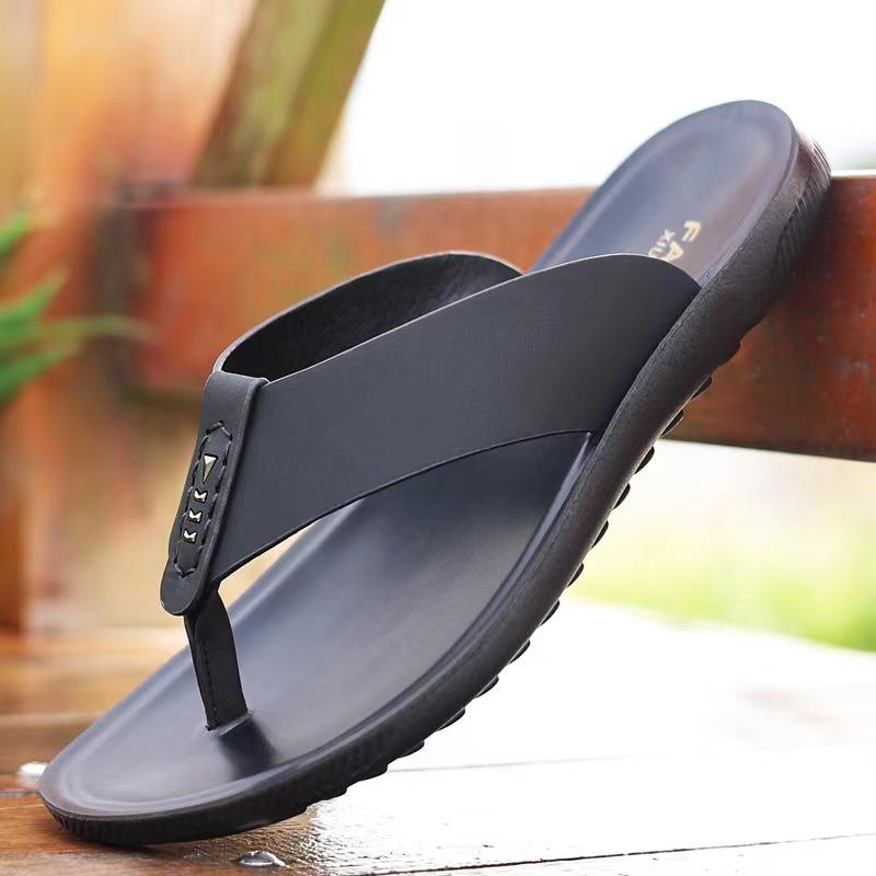 Fashion 2024 New Trend Men Flip-Flops Summer Fashion All-match Men's Business Slippers Soft Comfortable Non-slip Outdoor Beach Shoes 44 schwarz