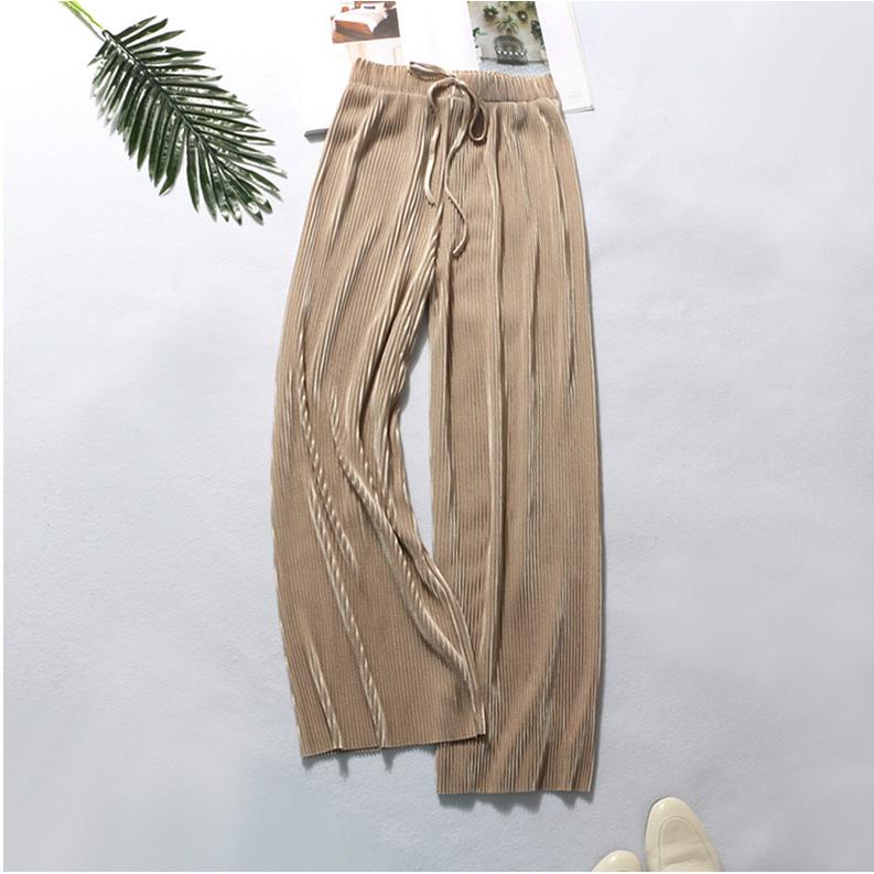 Frauen Mode Sommer Breite Bein Hosen Plissee Eis Seide Hosen Elastische Taille Lose Beiläufige Hosen One Size khaki