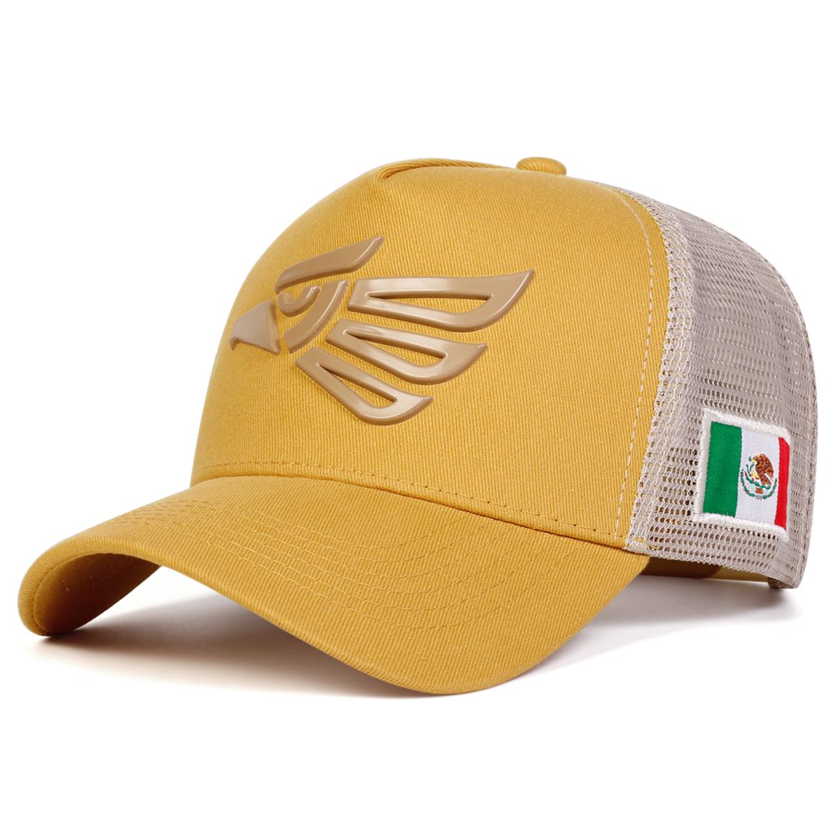 Unisex Mexikanische Adler Dekoration Verstellbare Atmungsaktive Mesh Baseballkappe Hip Hop Caps Frühling Sommer Outdoor Sport Reise für Frauen Männer gelb