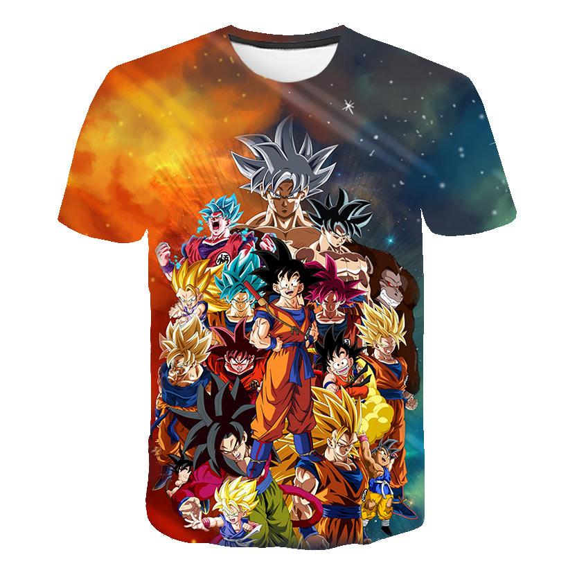 Dragon Ball T-Shirt Kinder Tops T-Shirt Anime Figuren Son Goku Super Saiyan T-Shirt Jungen T-Shirts Kinderkleidung Sommer Kurzarm 140cm