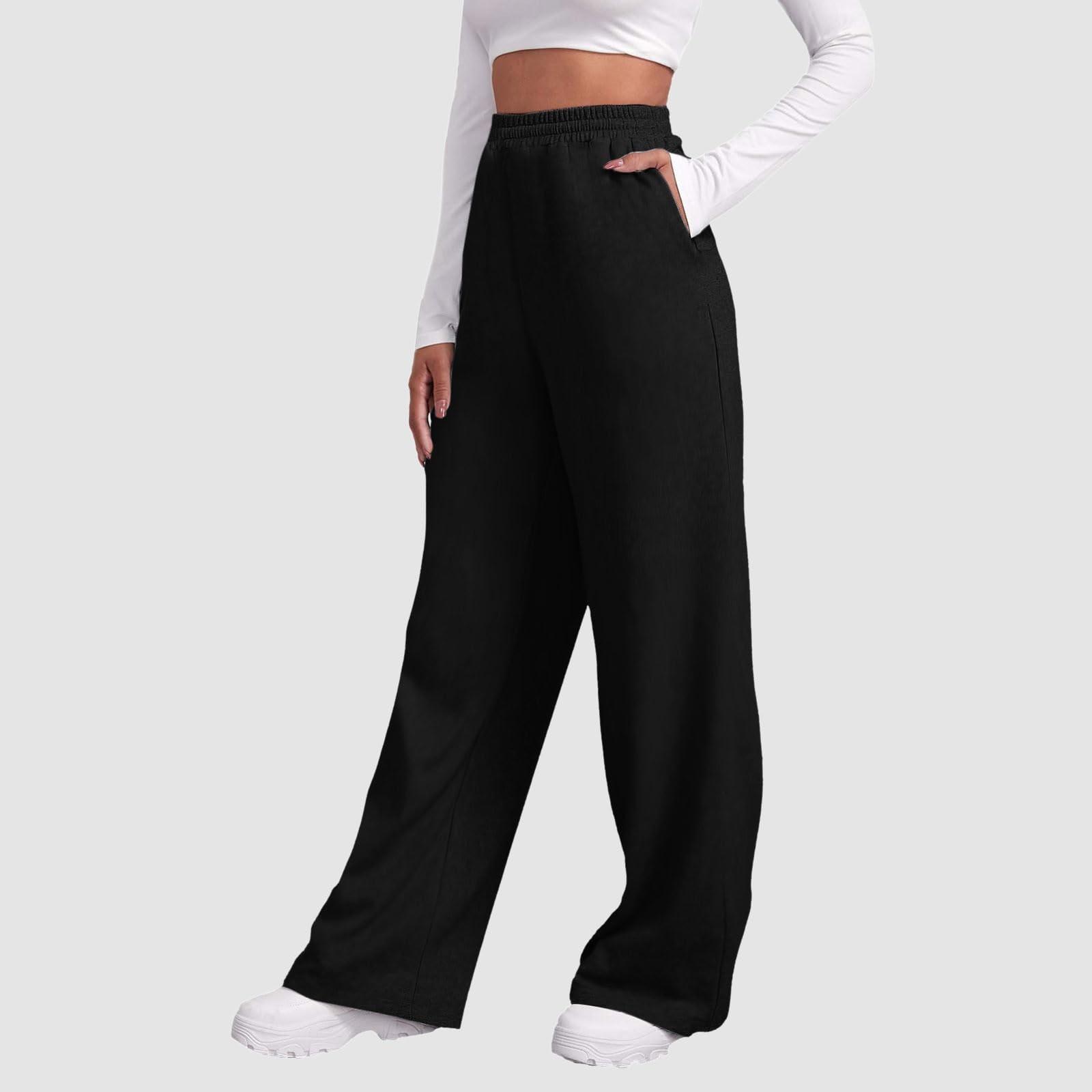Damen-Winter-Jogginghose, einfarbig, Freizeithose, Damen-Fleece-Jogginghose, weites Bein, gerade Hose XXL schwarz