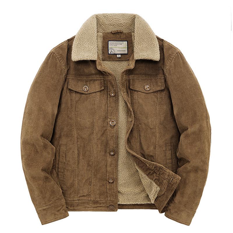 Herren Winter Cord Revers Baumwolljacke mit Samtfutter in großen Größen. L khaki