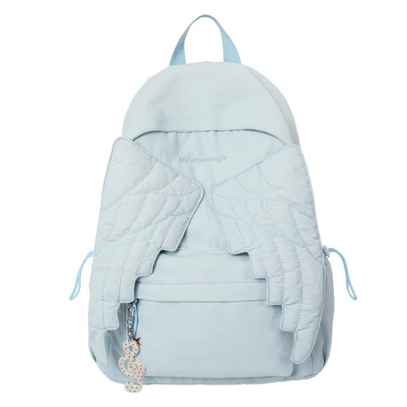 Süßer Rucksack mit Engelsflügeln für Damen, Modische Schultasche mit gestepptem Design, Weiche Pastellfarbe, Für den täglichen Gebrauch blau
