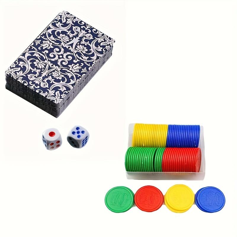 Ein Kartenspiel Mahjong Pokerkarten, 2 Würfel und 50 runde Spielsteine als Zubehörset für Tischspiele. Einfache Mahjong-Steine aus Papier für unterwegs, tragbares, geräuschloses Mahjong aus Papier 3pcs green