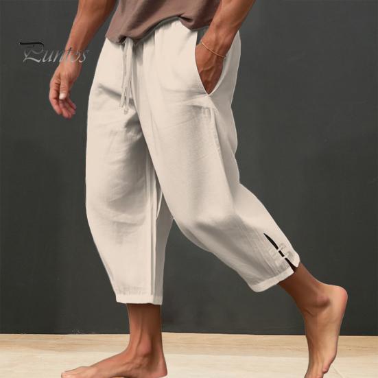Hose Übergröße Sommer Herren Baumwolle Groß Übergrößen Weites Bein Leinenhose Übergröße Jogginghose Herren Übergröße Locker sitzende Hose M beige